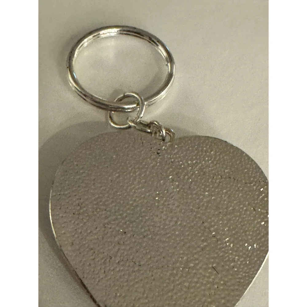 Leopard Print‎ Heart Keychain Silver Tone Rhinestone Accent Charm Key Ring
